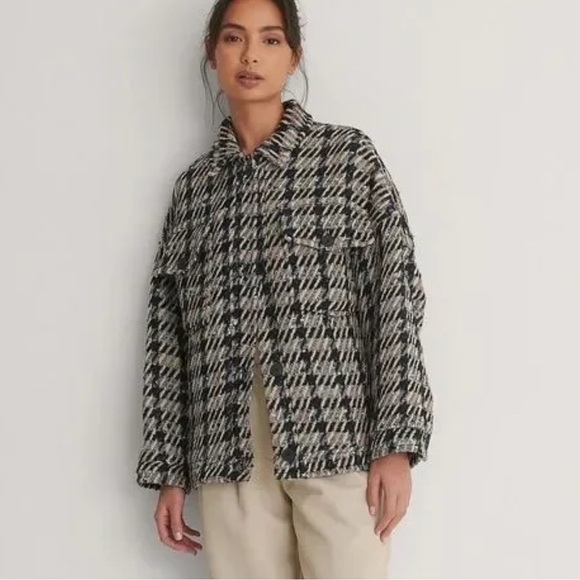 Mango Tweed Plaid Jacket Shacket Size L - Picture 6 of 16